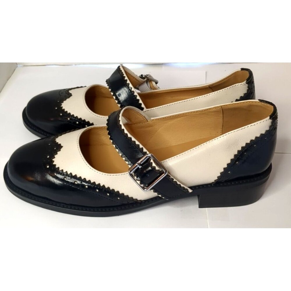 Women's 9.5 Mary Jane Two Tone Oxford Flat Round Closed Toe New - Picture 6 of 9